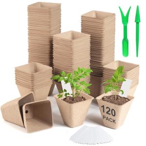 120-Pack of three.15-Inch Sq. Peat Pots for Seedlings – Biodegradable Seed Beginning Pots with Drainage Holes, Contains 30 Plant Labels and a pair of Transplant Instruments