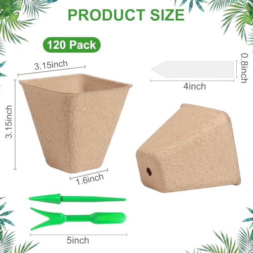 120-Pack of three.15-Inch Sq. Peat Pots for Seedlings - Biodegradable Seed Beginning Pots with Drainage Holes, Contains 30 Plant Labels and a pair of Transplant Instruments