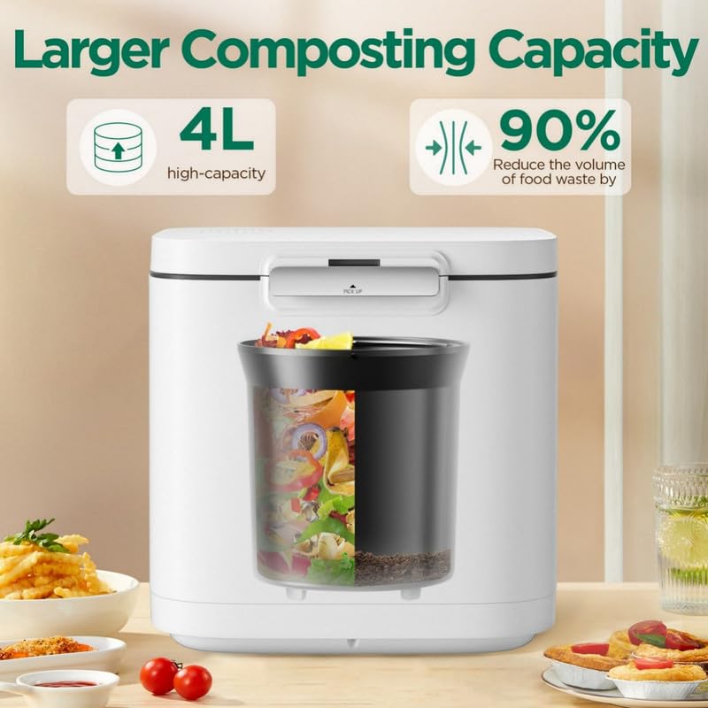 4L Electrical Kitchen Composter - Good Indoor/Outside Compost Bin, Odorless with Auto-Cleansing, 3 Modes, Clever LED Show, Remodel Meals Waste into Backyard Fertilizer