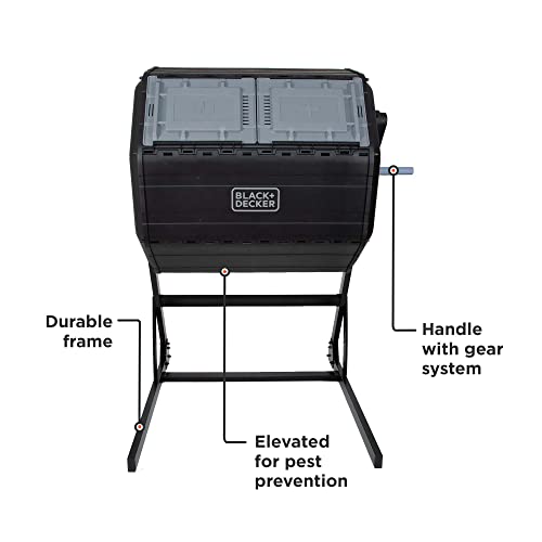 BLACK+DECKER Twin Chamber Compost Tumbler, 40 Gallon Capability with Straightforward Deal with System for Easy Composting