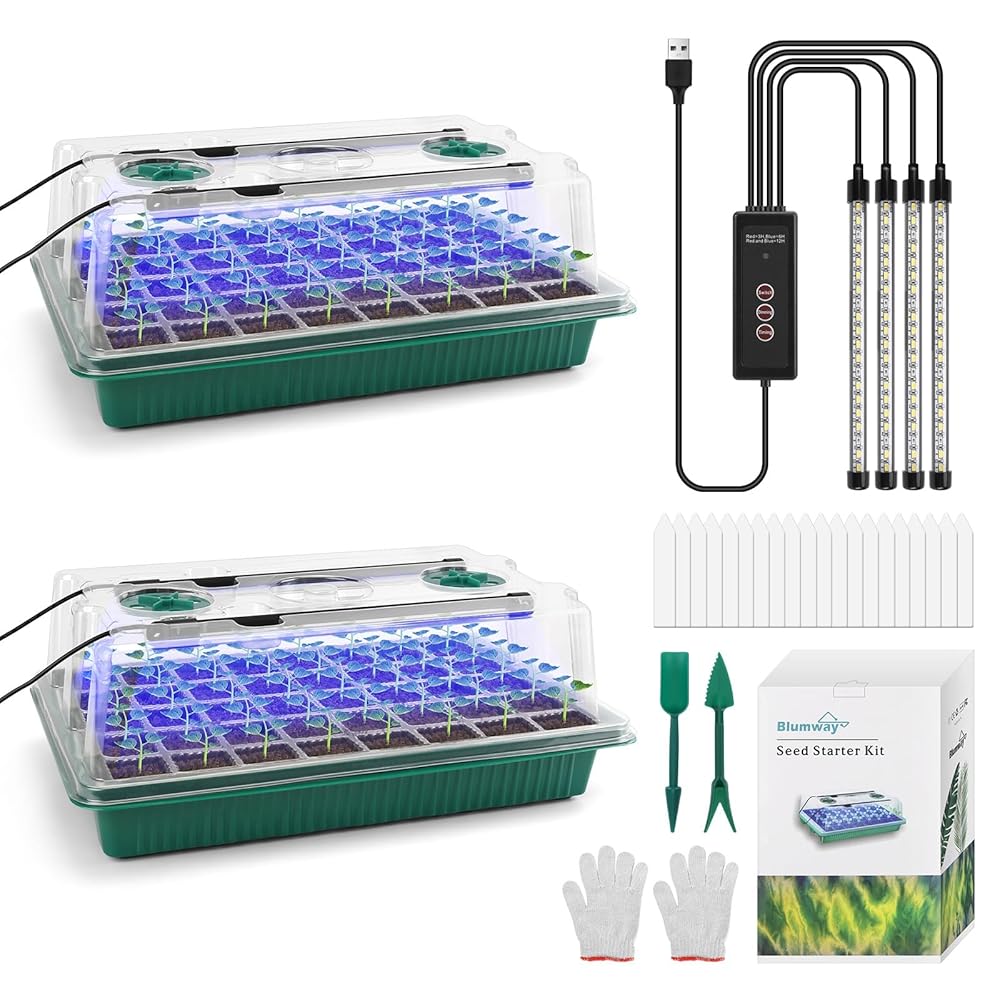 BlumWay 2-Pack Seed Starter Tray Set with Develop Mild, 80 Cell Seedling Trays that includes Humidity Dome/Indoor Plant Germination Equipment, Adjustable Brightness