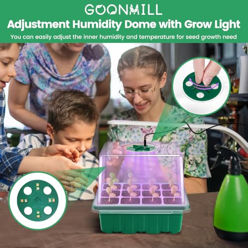 GOONMMILL Seed Starter Tray Set with Timed Develop Gentle – 5-Pack Plant Seedling Starter Package That includes Humidity Domes and Base for Indoor Greenhouse Mini Propagation Station