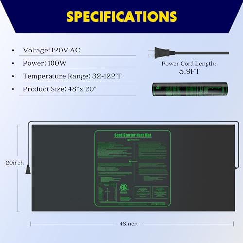 iPower Upgraded Seedling Warmth Mat, 48" x 20" Waterproof and Sturdy Germination Heating Pad, Ultimate for Indoor Hydroponic Gardening and Seed Beginning