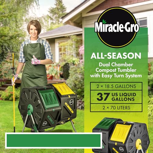 Miracle-Gro Twin Chamber Compost Tumbler – Heavy-Obligation Out of doors Composter with Straightforward-Flip Mechanism and a couple of Sliding Doorways (2x18.5 Gal/70L)