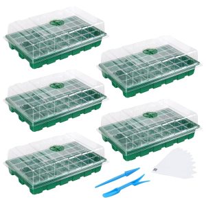 MIXC Seedling Trays – 5-Pack Mini Propagator Equipment for Seed Beginning with Humidity-Managed Vented Domes and Base, 40 Cells Per Tray (Whole 200 Cells)