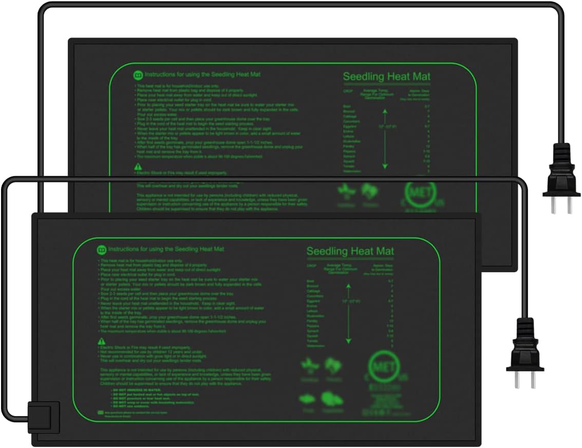 Set of two – 21W Waterproof Warmth Mats for Seedling Germination, 10″ x 20.75″ Heating Pads for Indoor Plant Development