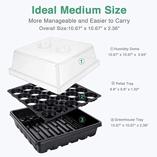 Set of 4 Sturdy Plastic Seed Starter Trays with 4" Humidity Dome and Pellet Holder for 100 Jiffy Peat Pellets (30mm, 36mm, & 42mm) - Perfect for Seed Beginning, Germination, and...