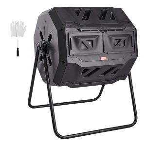 VEVOR 43-Gallon Twin Chamber Compost Tumbler, Massive Rotating Composter with Metal Body and a pair of Sliding Doorways, BPA-Free Bin for Backyard Composting